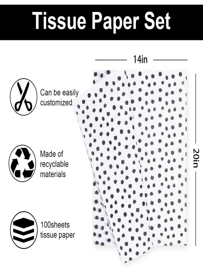 Whaline 100Pcs White Black Dot Tissue Paper Gift Wrapping Paper DIY Art Craft Paper for Birthday Wedding Baby Shower Party Gift Decor, 14 x 20 Inch - Image 2